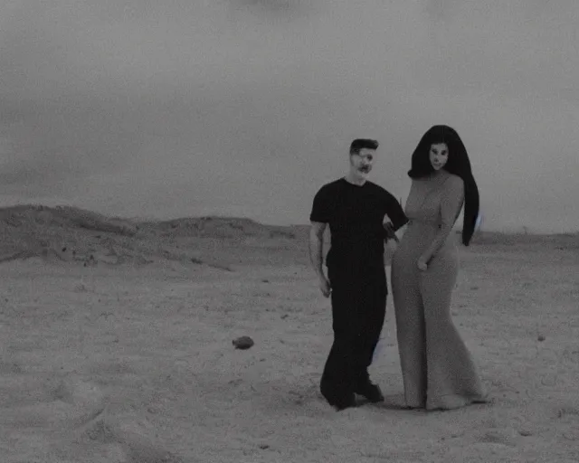 Image similar to film still kim kardashian meeting an alien, on the moon, 5 0 mm.