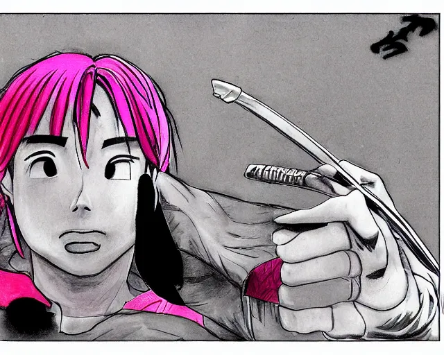 Image similar to Joji as Pink Guy, drawn by Takehiko Inoue, manga, high detail