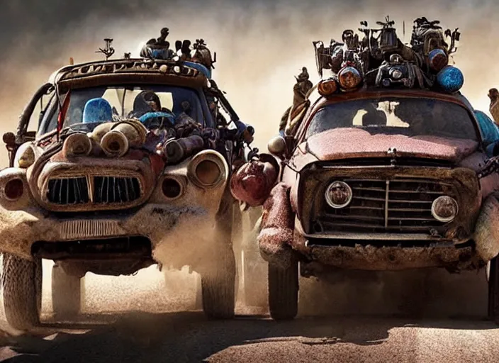 Image similar to scene from the 2015 science fiction film Muppet Mad Max: Fury Road