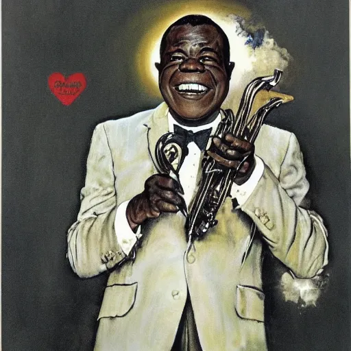 Image similar to portrait of louis armstrong, by norman rockwell