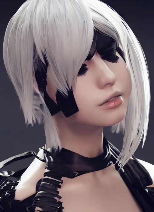 Prompt: 2b of nier automata, glossy intricate design, digital art, smooth vibrancy, high detail texture, lighting, 8k, unreal engine 5 rendered, marmoset toolbag rendered, octane rendered, trending in ArtStation, Art Style by Popularity_Choi and Ian Sprigger