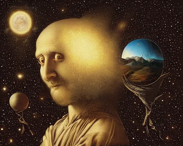 Image similar to universe a cosmology quest a mental state of ideas, a closeup simple vector pop surrealism, by ( leonardo da vinci ) and greg rutkowski and rafal olbinski