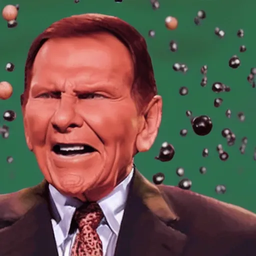 Image similar to kenneth copeland exploding head while praying dollar balls