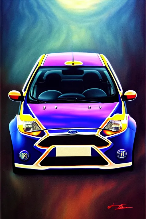 Image similar to a photorealistic painting of ford focus hatchback by johfra bosschart, lisa frank, dark fantasy art, high detail, trending on artstation