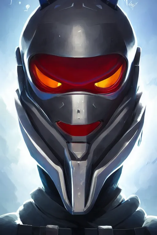 Image similar to epic mask helmet robot ninja portrait stylized as fornite style game design fanart by concept artist gervasio canda, behance hd by jesper ejsing, by rhads, makoto shinkai and lois van baarle, ilya kuvshinov, rossdraws global illumination radiating a glowing aura global illumination ray tracing hdr render in unreal engine 5