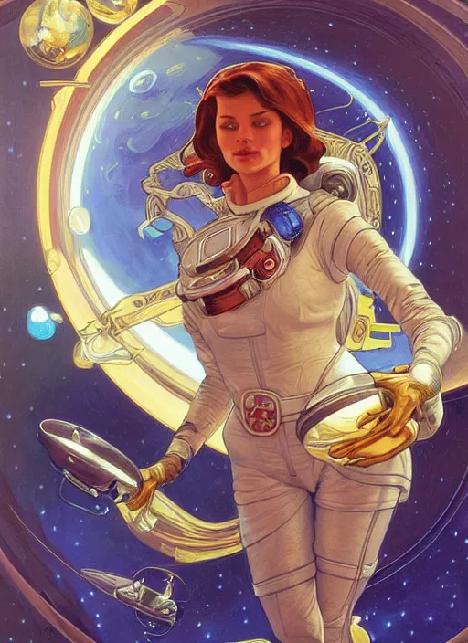 Image similar to Donald Duck as an astronaut, woman, fantasy, intricate, elegant, highly detailed, centered, digital painting, artstation, concept art, smooth, sharp focus, illustration, art by artgerm and donato giancola and alphonse mucha