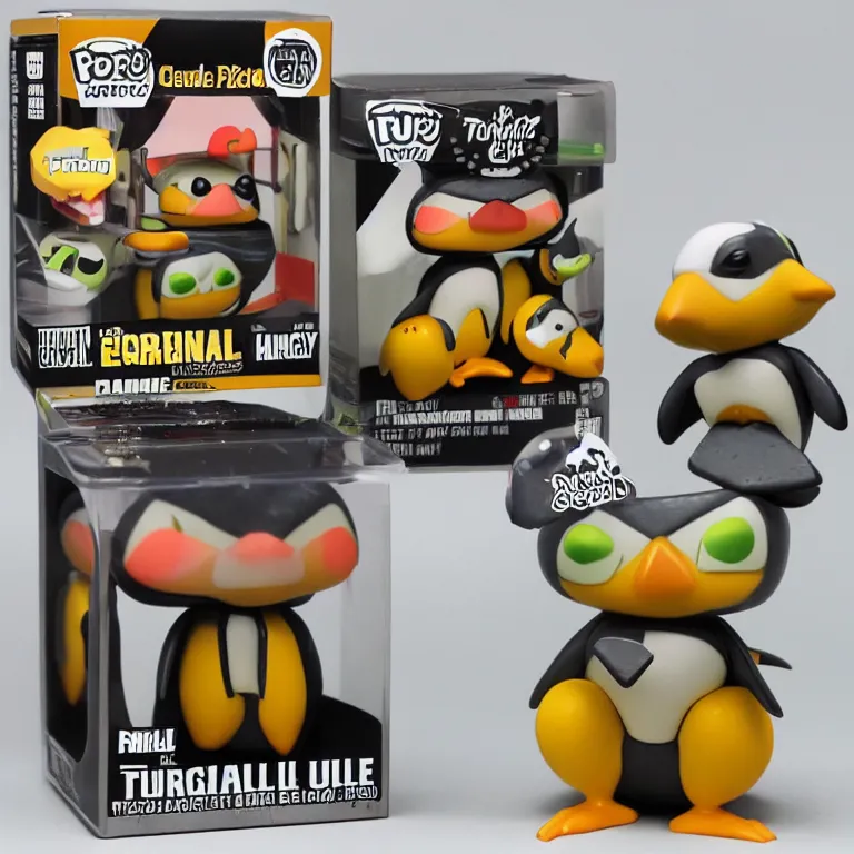 Prompt: Funko pop heavy metal penguin and turtle sidekick