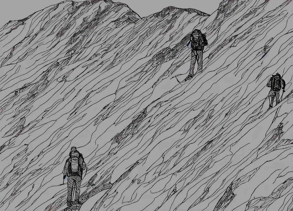 Image similar to backpacker standing on ridgeline in utah, minimalist line art by moebius, clean long lines, ultra detailed