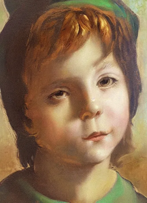 Prompt: oil painting portrait of peter pan by da vinci