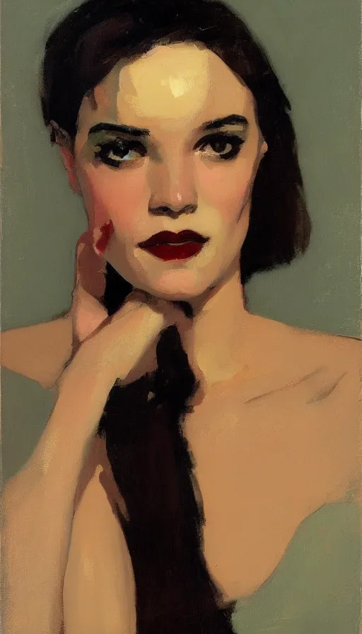 Prompt: a beautiful woman, portrait, by malcolm t. liepke