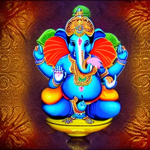 Image similar to Illustration of colorful hindu lord Ganesha on decorative background- Graphical modern art 3D