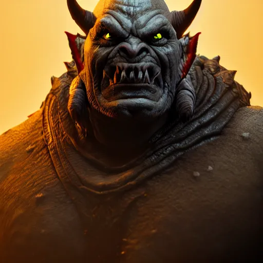 Image similar to full shot orc character by diablo, lord of the rings, final fantasy, warcraft, diablo, dark fantasy, moody, highly detailed, centered, artstation, smooth, sharp focus, octane render, maya render