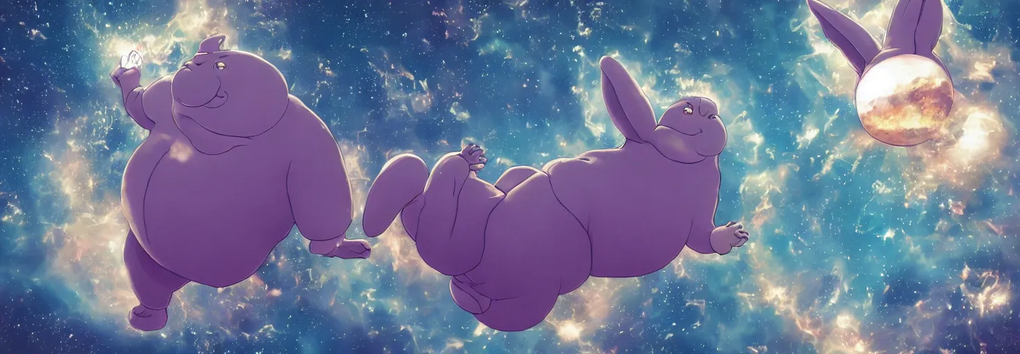 Image similar to photo of big chungus floating in space