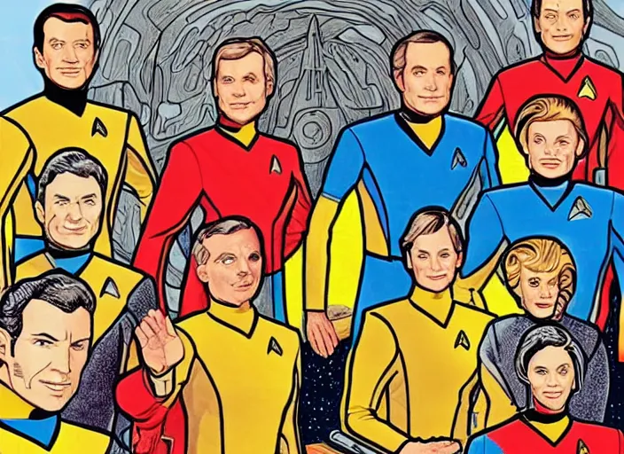 Prompt: a coloring book of Star Trek Captains