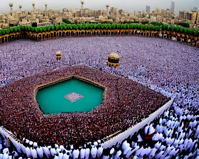 Image similar to 10,100 adoring lovers surrounding the kaaba in mecca