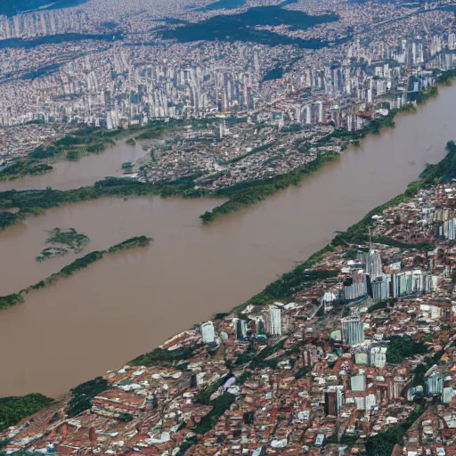 Prompt: aerial photo of sao paulo with a flood of 2 5 meters high, realistic, 4 k