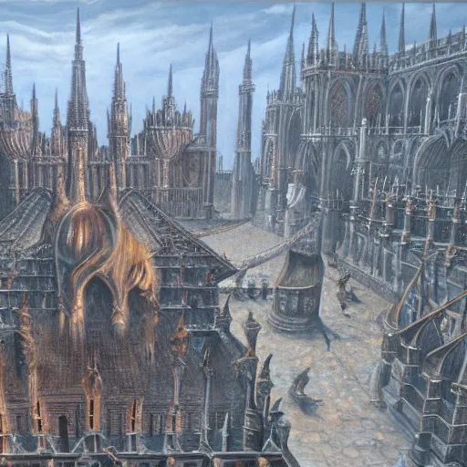 Prompt: Anor Londo, oil on canvas, extremely detailed,