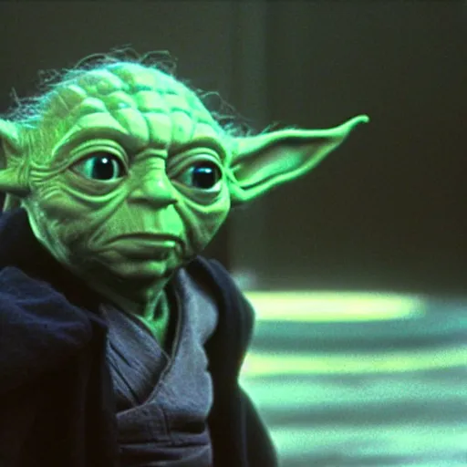 Prompt: a still of Yoda in Batman (1989), sharp focus, detailed, centered,