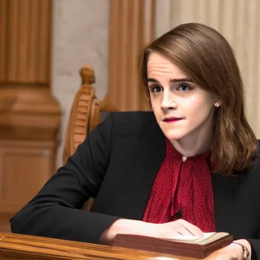 Image similar to us supreme court chief justice emma watson, official government photo, photo by cameldeath