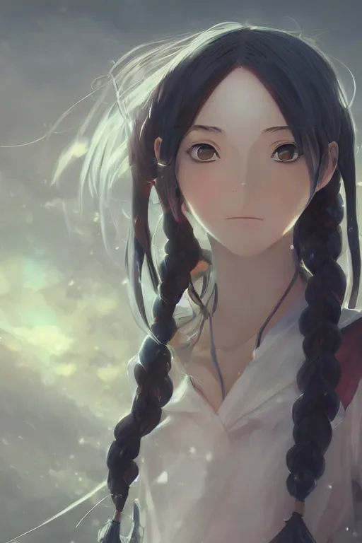 Beautiful Anime Girl with Two Brown Braids and Blue Eyes · Creative Fabrica