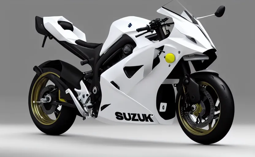 Image similar to suzuki anti - gravity prototype, motorbike, superbike, symmetrical mechanical features, designed by polestar, artificial fog, elegant design, northen lights background, brushed white and blue paint, black wheel rims, hard surfaces modelling, show room scene, dramatic lighting, hyper realistic rendering, made in solidworks, bokeh effect, 1 5 0 mm, sharp focus, 4 k