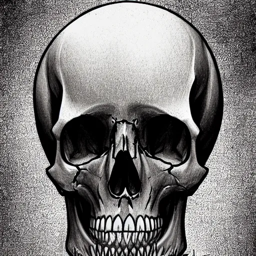 Image similar to drawing of a skull, digital art, dramatic lighting, ultra detail, creepy, book cover