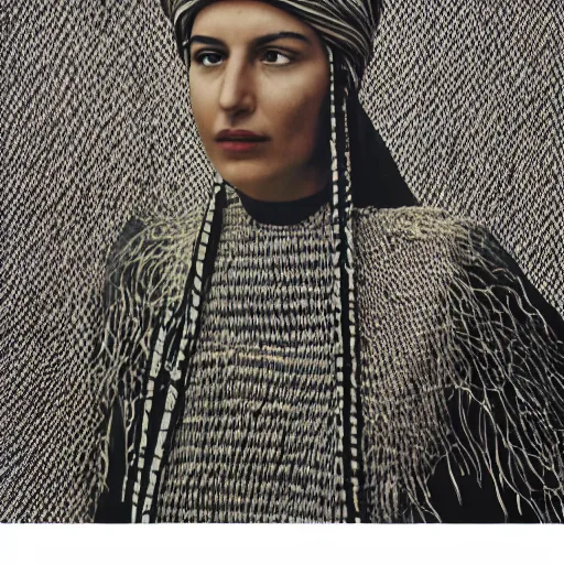 Image similar to A Moroccan woman wearing clothes made of RCA cables, portrait, Taschen, by Hiromix