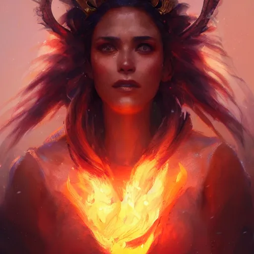 Image similar to a beautiful portrait of a fire goddess by greg rutkowski and raymond swanland, trending on artstation, flaming background, ultra realistic digital art