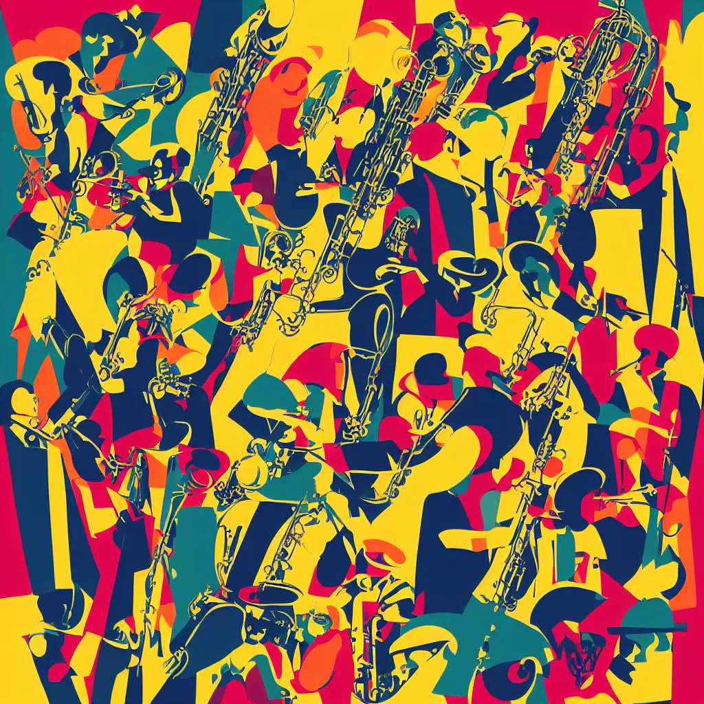 Image similar to modern italian graphic design, album cover for a jazz band, stylish, colorful