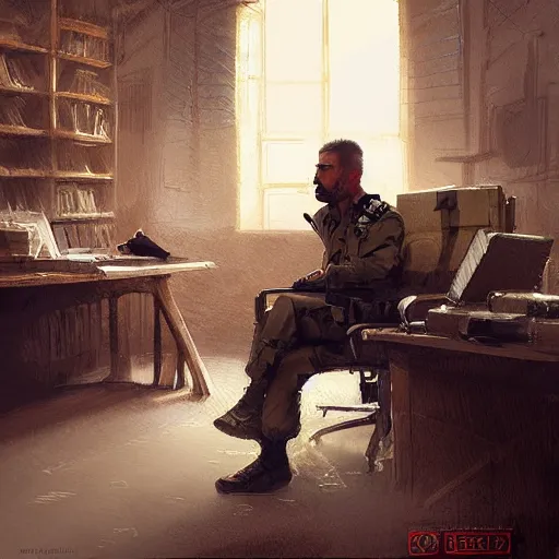 Prompt: a kurdish general in his office making a plan by greg rutkowski