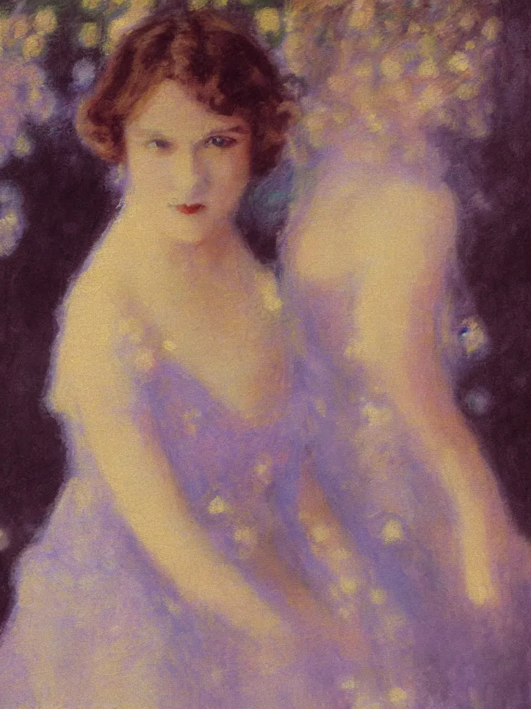 Prompt: portrait of < zelda fitzgerald > as a beautiful young lady, blurry face, fair, slim, fair, severe out of focus, depth of field, pleinairism, in the sun, backlit, closeup, oil on canvas, atr by monet, in the style of le promenade, smooth, impressionnisme, 8 k