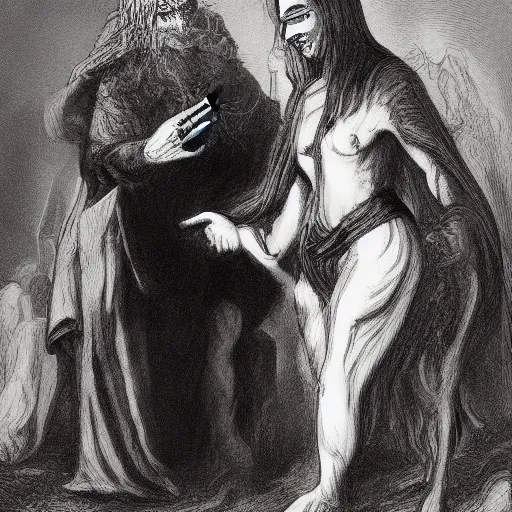 Image similar to A lizard person shaking hands with a religious icon, horror, black metal