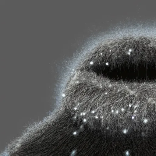 Prompt: a large glob of black fuzz floating in the middle of the screen, white background, matte painting, concept art, 4 k