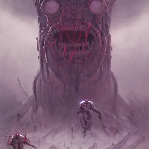 Image similar to sentient ghostbusters bizarre demi - gods expelling demons by greg rutkowski, zdzislaw beksinski,