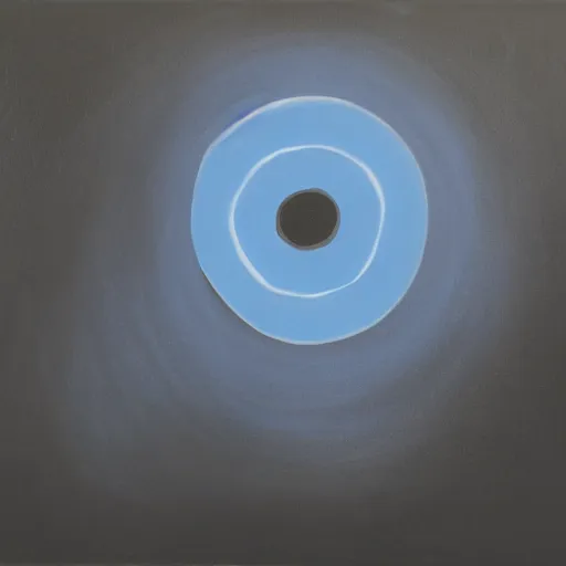 Prompt: a dark oil painting of a glowing blue ring floating in a black sky