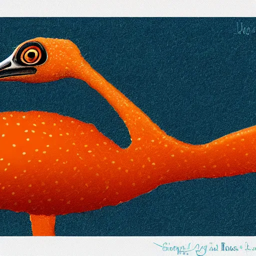 Image similar to a average tangerine colored ostrich midge in the deep sea, digital art