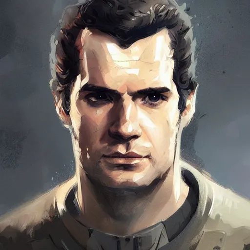 Image similar to portrait of a man by greg rutkowski, he looks like henry cavill, he is wearing a dieselpunk tactical armor gear, highly detailed portrait, digital painting, artstation, concept art, smooth, sharp foccus ilustration, artstation hq