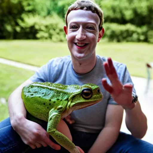 Prompt: mark zuckerberg holding a live frog