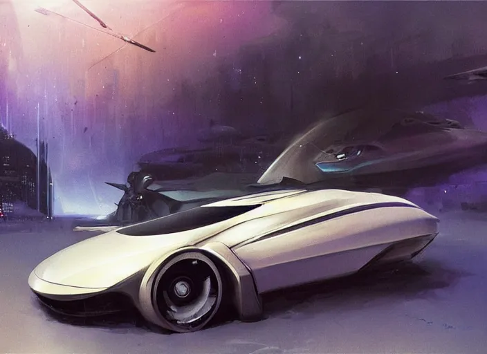 Image similar to luxurious futuristic sportscar with renaissance inspiration by John Berkey and Vincent Di Fate, rule of thirds, concept car, beautiful, in intergalactic hq, ethereal lighting, smooth,