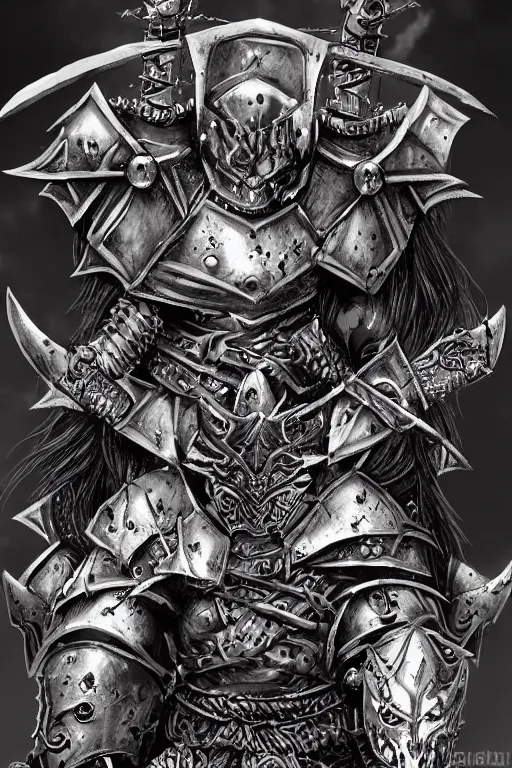 Image similar to chaos warrior, fantasy, warhammer, highly detailed, digital art, sharp focus, trending on art station, kentaro miura manga art style