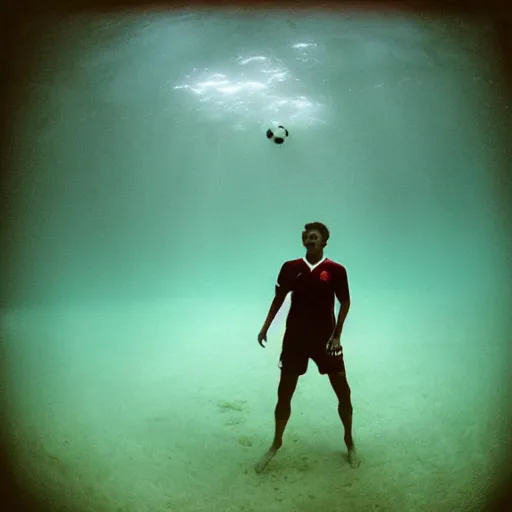 Image similar to Underwater photo of soccer player by Trent Parke, clean, detailed, Magnum photos