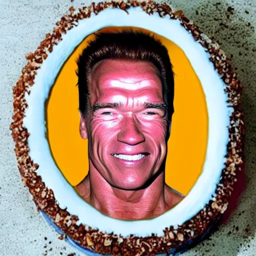 Image similar to a photo of arnold schwarzenegger made out of schwarzwalder kirschtorte