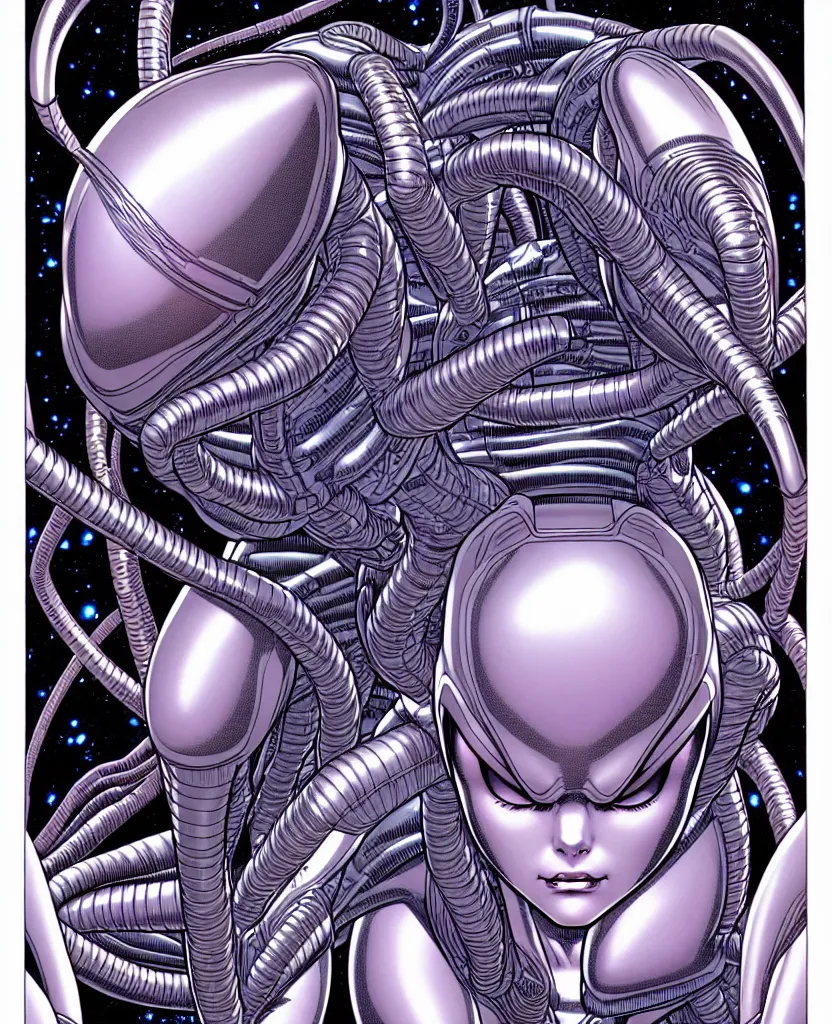 Image similar to newborn from alien, by yukito kishiro!!!!!!!!, symmetrical, hd, hyper detailed, 4 k