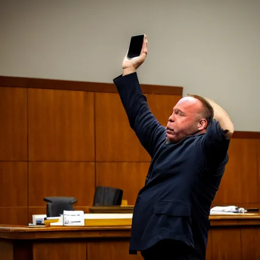 Image similar to Alex Jones desperately reaching for his out of reach phone in the courtroom, EOS 5DS R, ISO100, f/8, 1/125, 84mm, RAW, sharpen, unblur