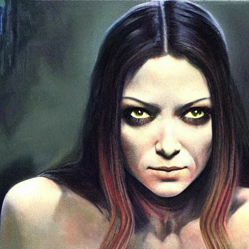 Prompt: ultra realistic portrait painting of samara from the ring, art by frank frazetta, 4 k, ultra realistic, highly detailed, epic lighting.