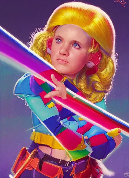 Prompt: portrait of Rainbow Brite in Society (1989), highly detailed, centered, solid color background, digital painting, artstation, concept art, smooth, sharp focus, illustration, artgerm, donato giancola, Joseph Christian Leyendecker, Les Edwards, Ed Repka, WLOP, Artgerm