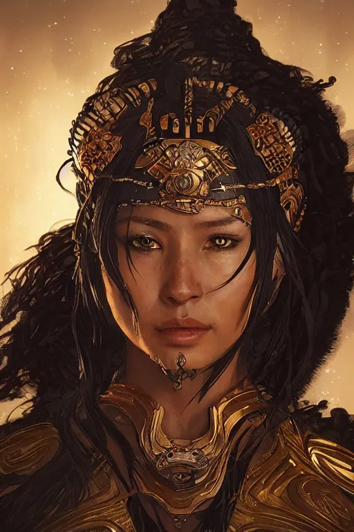 Image similar to portrait of a female Amazon warrior looking fierce, sci-fi, fantasy, intricate, dramatic studio lighting, highly detailed, high contrast, backlit, cgsociety, artstation, octane render, unreal engine, concept art, sharp focus, art by artgerm and greg rutkowski and alphonse mucha