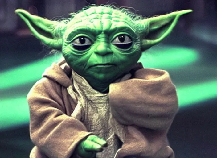 Image similar to film still of yoda goes bowling in the new Star Wars movie, 4k