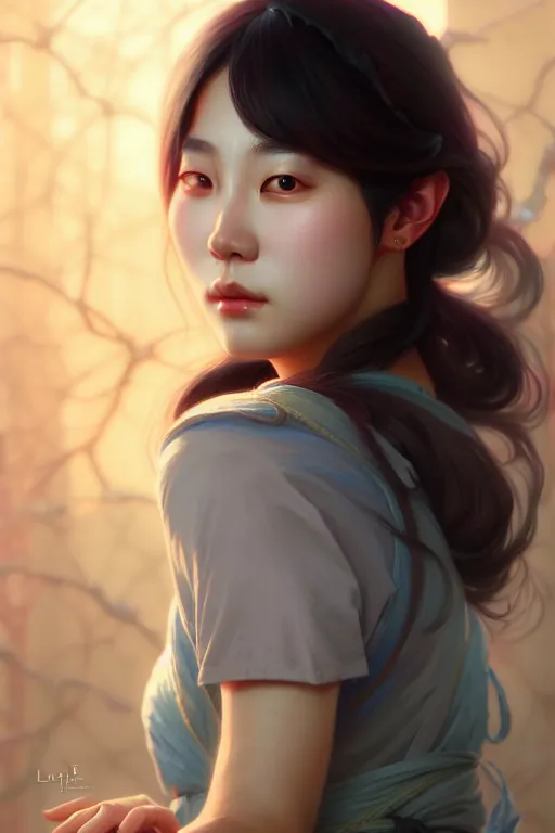 Image similar to beautiful digital painting of lee jin - eun gray background with high detail, 8 k, stunning detail, works by artgerm, greg rutkowski and alphonse mucha, unreal engine 5, 4 k uhd
