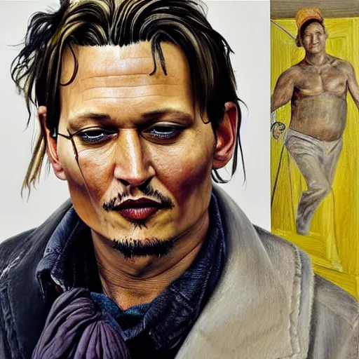 Image similar to high quality high detail painting by lucian freud, hd, portrait of johny depp